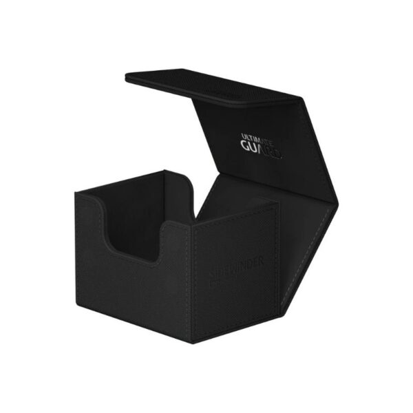 Black Ultimate Guard Sidewinder 100+ storage case made of Xenoskin material, designed for card protection and organization