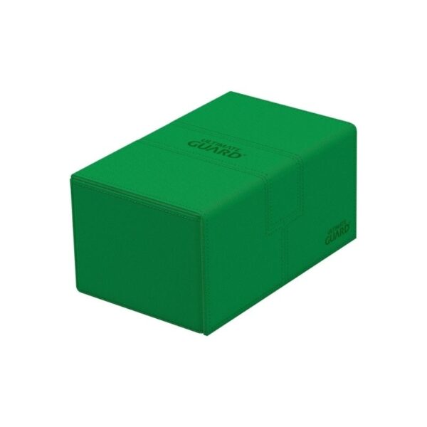 Ultimate Guard Twin Flip'n'Tray 160+ in green Xenoskin, designed for card storage and protection