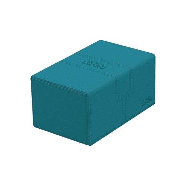 Petrol Ultimate Guard Twin Flip'n'Tray deck box with textured surface, holds 160 double-sleeved cards, features magnetic lids.