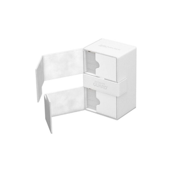 Ultimate Guard Twin Flip'n'Tray 160+ in white Xenoskin, designed for card storage and protection
