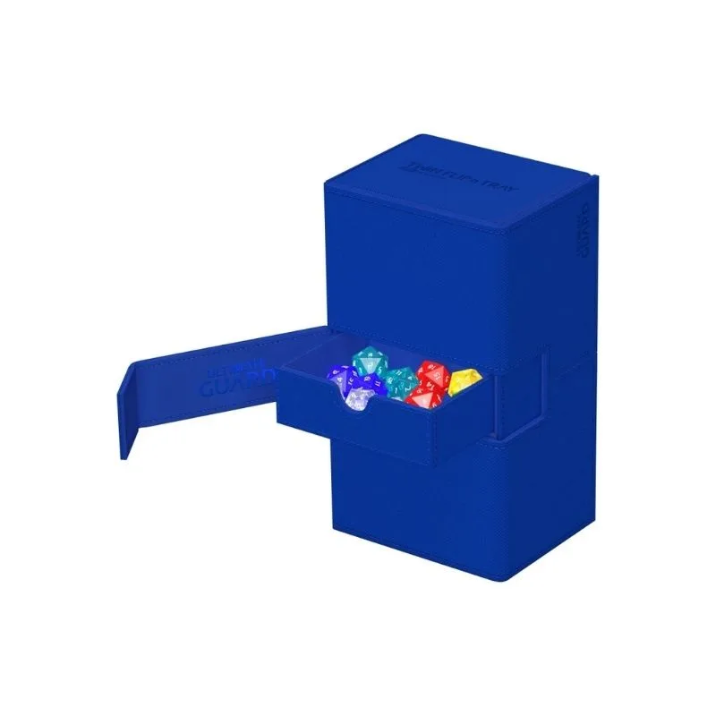 Premium Blue deck box with textured surface, holds 200 double-sleeved cards, features removable trays and magnetic lids.