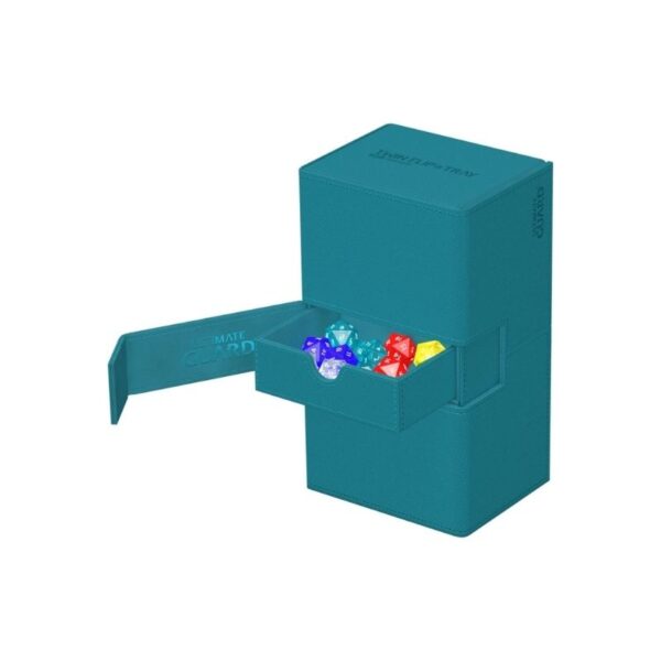 Premium Petrol deck box with textured surface, holds 200 double-sleeved cards, features removable trays and magnetic lids.