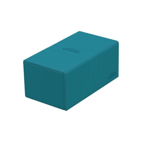 Premium Petrol deck box with textured surface, holds 200 double-sleeved cards, features removable trays and magnetic lids.