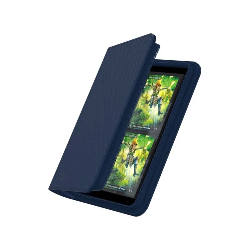 Blue Ultimate Guard Zipfolio 320 card binder with 16 pockets, durable XenoSkin cover, and zipper closure for card protection.