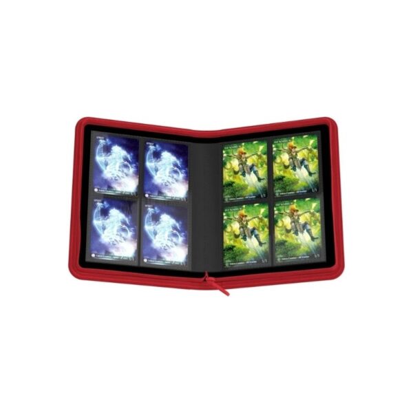 Red XenoSkin™ binder with 20 integrated 8-pocket pages, holds up to 160 double-sleeved trading cards, features zipper closure.