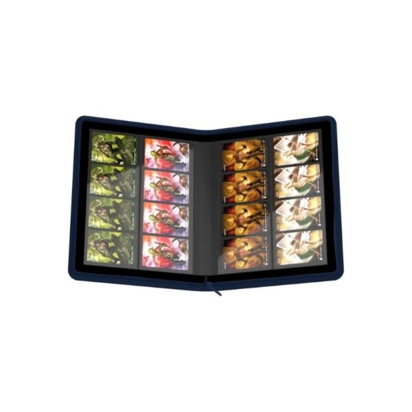 Blue Ultimate Guard Zipfolio 320 card binder with 16 pockets, durable XenoSkin cover, and zipper closure for card protection.