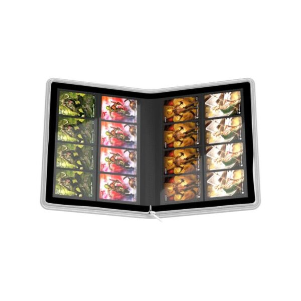 Ultimate Guard Zipfolio 320, a white Xenoskin binder with 16 pockets for card storage and organization