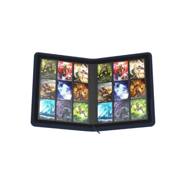 Blue Ultimate Guard Zipfolio 360 binder with 18 pockets, securely holds 360 cards, features zipper closure and durable Xenoskin.