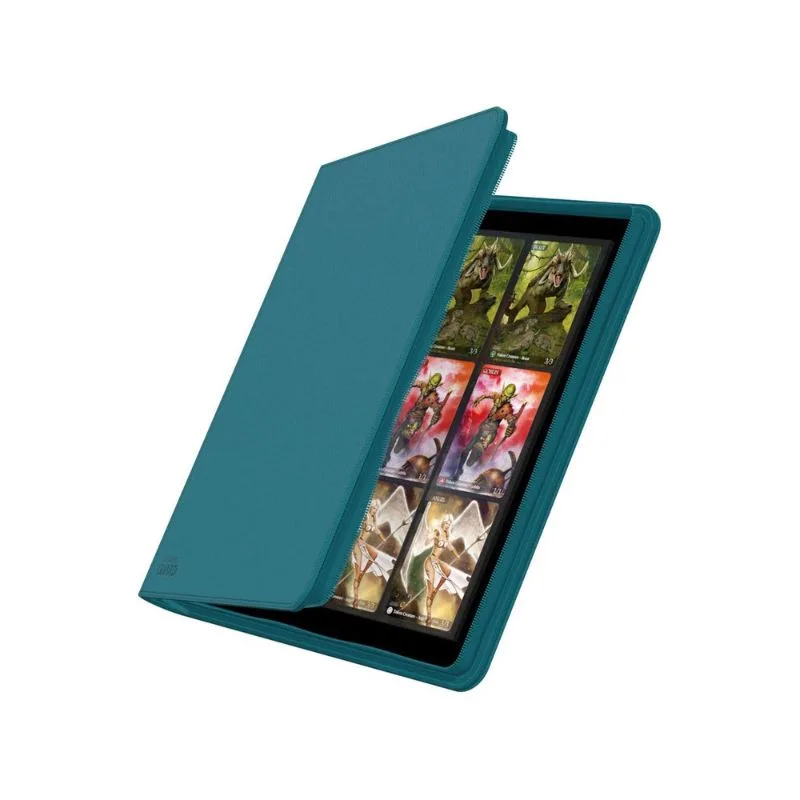 Ultimate Guard Zipfolio 480 in petrol color, featuring 24 pockets for card storage, designed with durable Xenoskin material