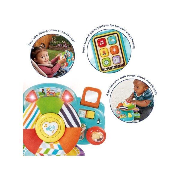 Interactive VTech Toot Toot Drivers toy car with colorful design, buttons, and sounds for engaging playtime for babies