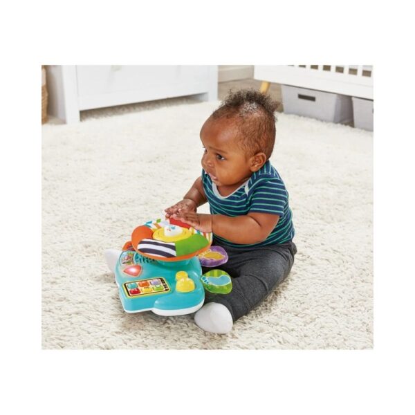 Interactive VTech Toot Toot Drivers toy car with colorful design, buttons, and sounds for engaging playtime for babies