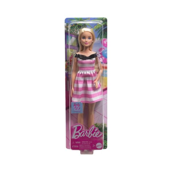 Barbie 65th Anniversary Doll, featuring a classic design with a pink dress and signature accessories celebrating her legacy