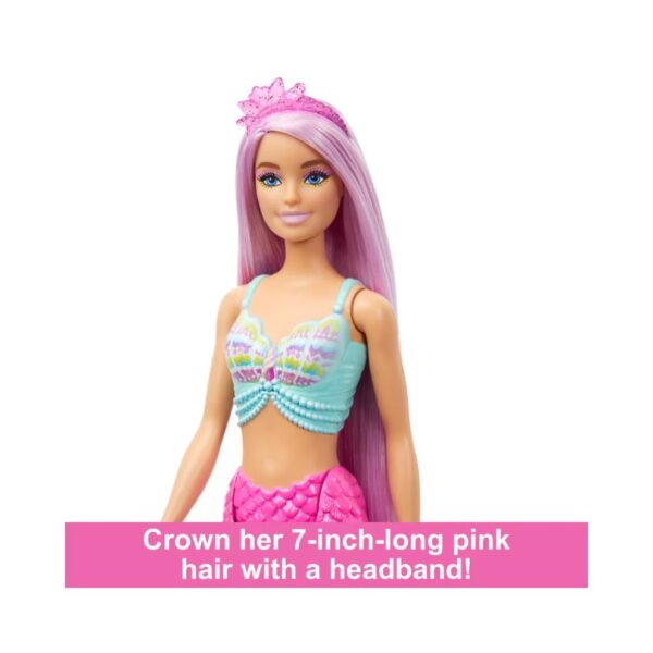 Barbie Dreamtopia mermaid doll with long hair, featuring a colorful tail and fantasy-themed accessories