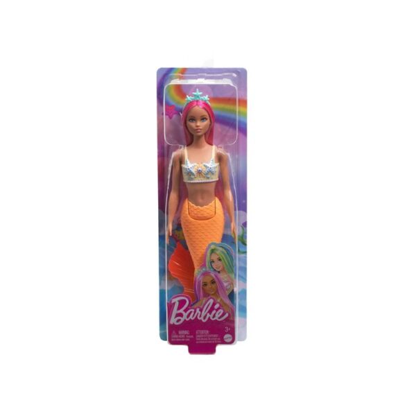 Colorful Barbie mermaid doll with fantasy hair, perfect for imaginative play and undersea adventures for kids.