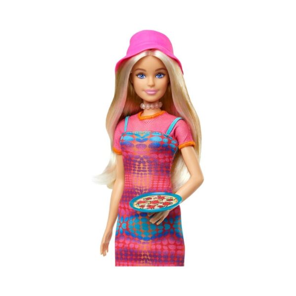 Barbie Italy Travel Doll dressed in a stylish outfit, holding a map, with iconic Italian landmarks in the background