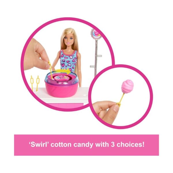 Barbie Mysteries playset featuring cotton candy and game elements, designed for imaginative play and storytelling
