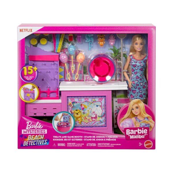 Barbie Mysteries playset featuring cotton candy and game elements, designed for imaginative play and storytelling