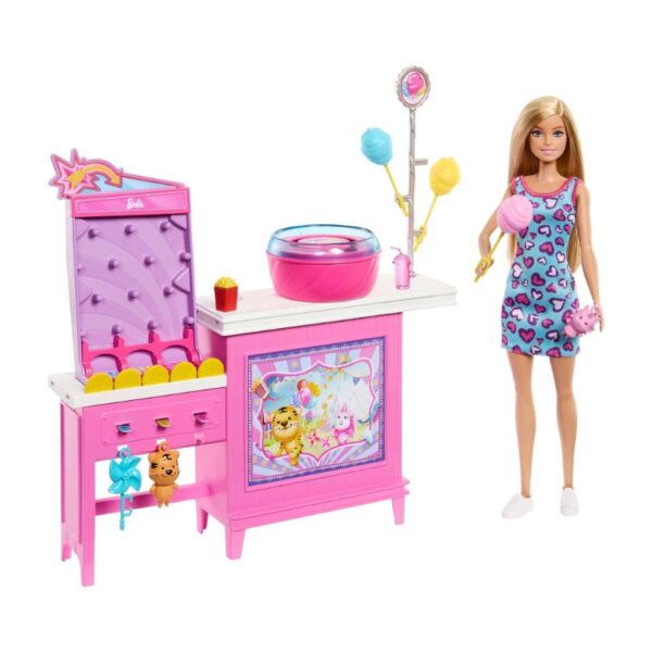 Barbie Mysteries playset featuring cotton candy and game elements, designed for imaginative play and storytelling
