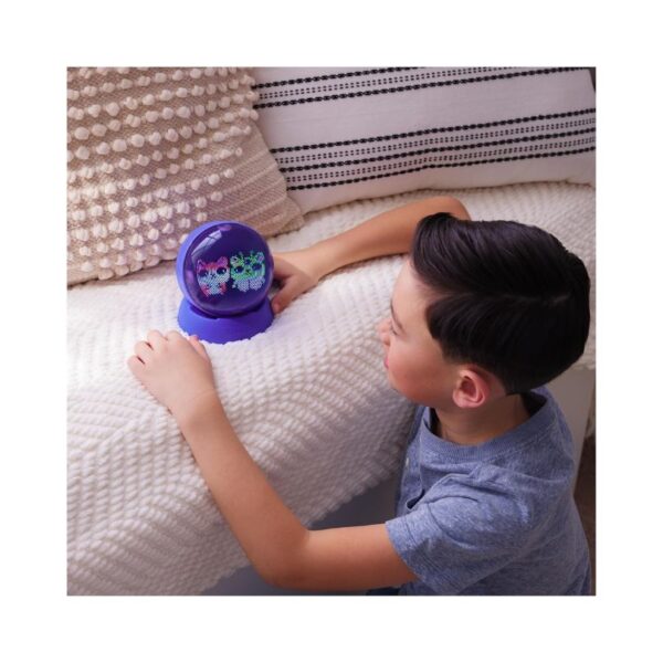 A colorful interactive hamster ball with a playful design, featuring buttons and lights for engaging pet playtime