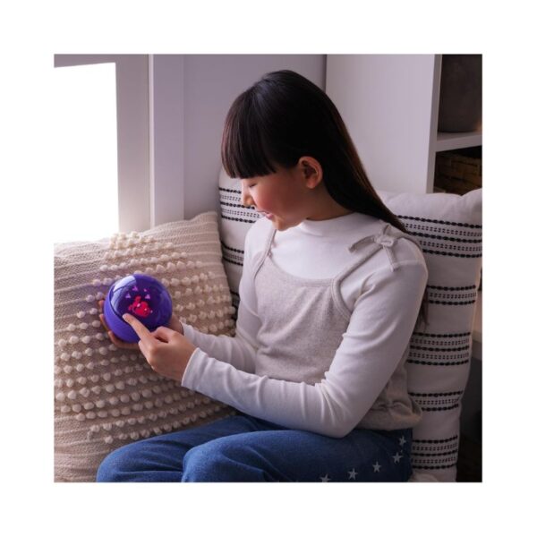 A colorful interactive hamster ball with a playful design, featuring buttons and lights for engaging pet playtime