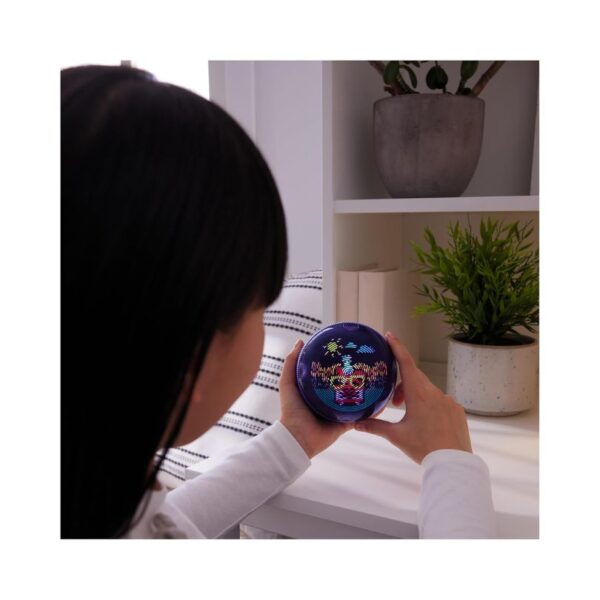 A colorful interactive hamster ball with a playful design, featuring buttons and lights for engaging pet playtime