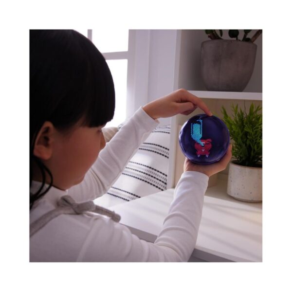 A colorful interactive hamster ball with a playful design, featuring buttons and lights for engaging pet playtime