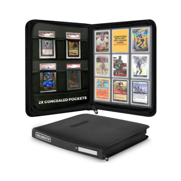 Black Evoretro Shield + 216 Topload Cards Binder, designed for organizing and protecting collectible trading cards