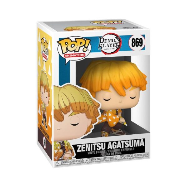Funko Pop! figure of Zenitsu Agatsuma from Demon Slayer, featuring his signature yellow hair and a determined expression