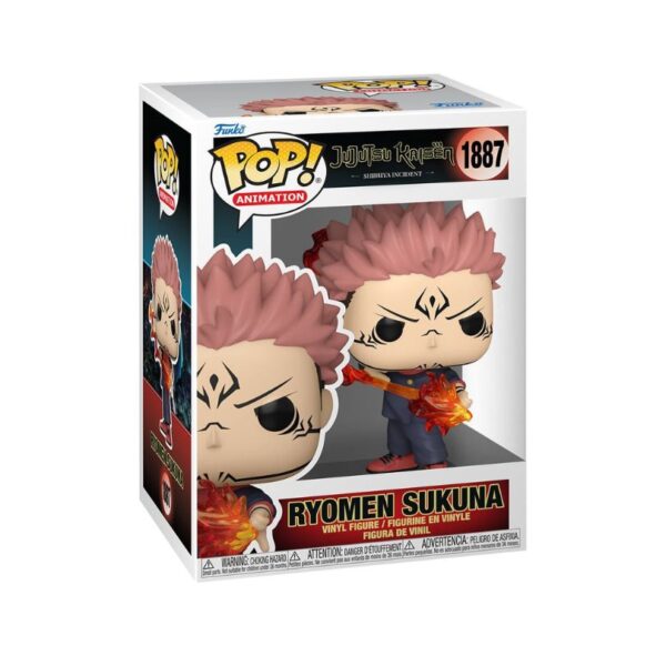 Funko Pop! figure of Sukuna from Jujutsu Kaisen, depicted with a fire arrow, showcasing vibrant colors and detailed design
