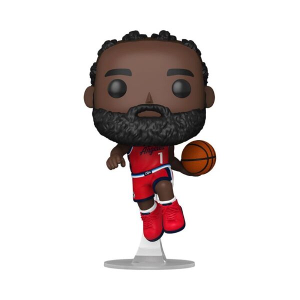 Funko Pop figure of James Harden in Philadelphia 76ers uniform, a collectible basketball sports memorabilia item