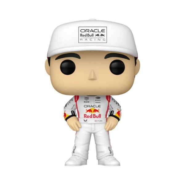 Funko Pop! figure of Yuki Tsunoda in a racing suit, wearing a cap, representing Formula 1 racing