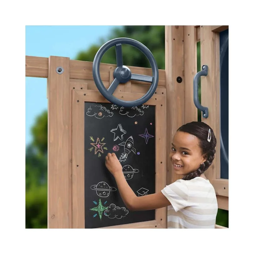 Outdoor playset featuring a Gorilla Skyline Lookout design, complete with slides, climbing structures, and swings for children.