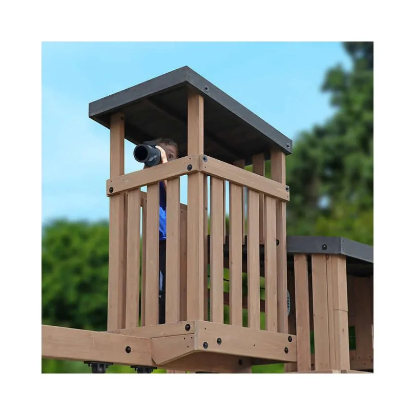 Outdoor playset featuring a Gorilla Skyline Lookout design, complete with slides, climbing structures, and swings for children.