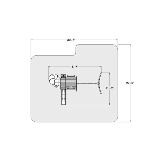A wooden play fort with multiple levels, slides, and climbing features, designed for children's outdoor play and adventure