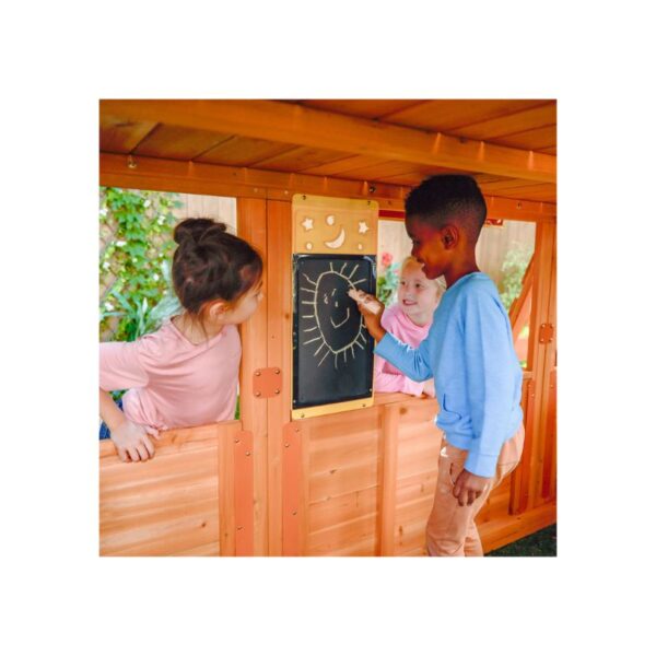 KidKraft Falcon Ridge Swing Set featuring swings, a slide, and climbing features in a backyard setting for children's play