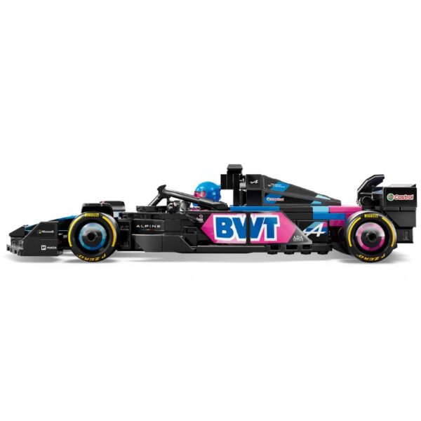 LEGO Speed Champions set featuring the Bwt Alpine F1 Team A524 race car in vibrant blue and white colors