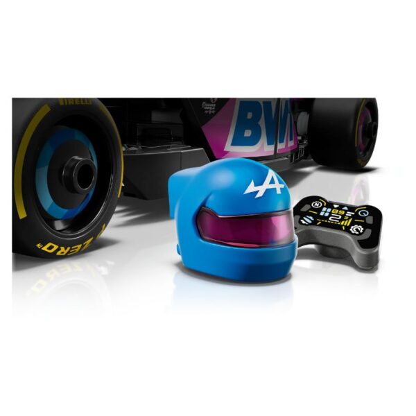 LEGO Speed Champions set featuring the Bwt Alpine F1 Team A524 race car in vibrant blue and white colors