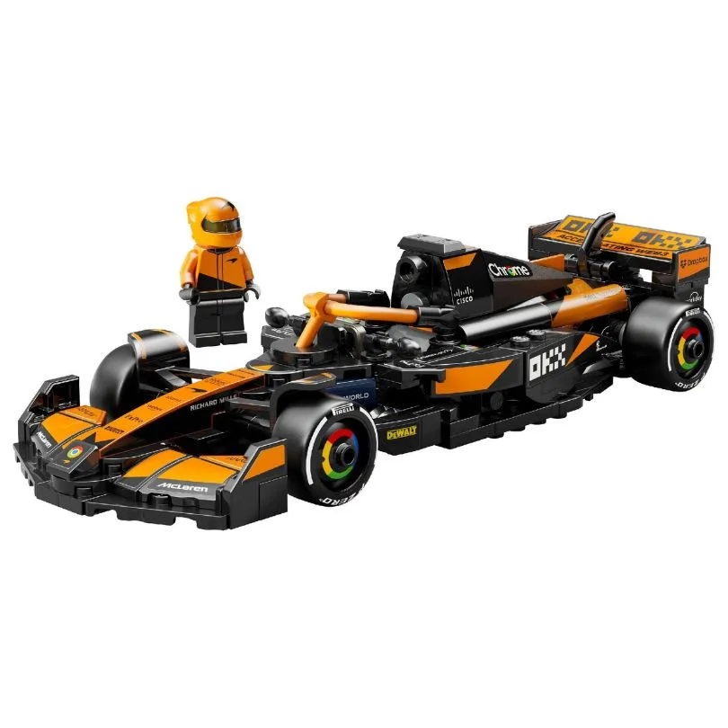 LEGO Speed Champions set featuring the McLaren F1® Team MCL38 race car in vibrant colors and detailed design