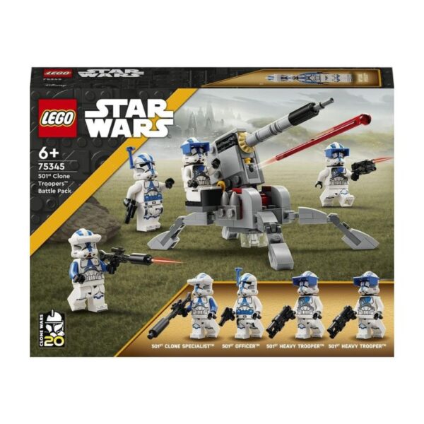 LEGO Star Wars 75345 set featuring 501st Clone Troopers with mini-figures and accessories for imaginative play