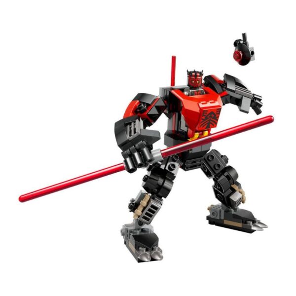 LEGO Star Wars 75411 set featuring Darth Maul in a mech suit, showcasing intricate details and vibrant colors.