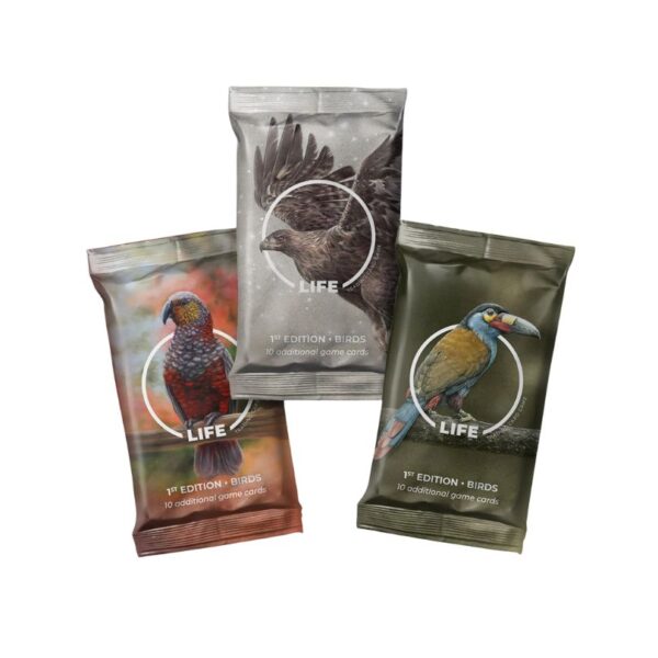 Life TCG Starter Booster Pack featuring Birds, 1st Edition trading cards, showcasing colorful bird illustrations