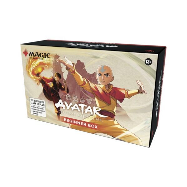 Beginner box for MTG: Avatar: The Last Airbender featuring game components and artwork from the series