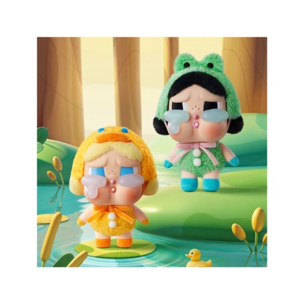 Vinyl face plush from Popmart's Crybaby Crying Again Series, presented in a colorful blind box packaging