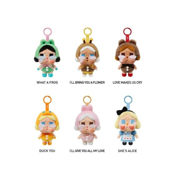 Vinyl face plush from Popmart's Crybaby Crying Again Series, presented in a colorful blind box packaging