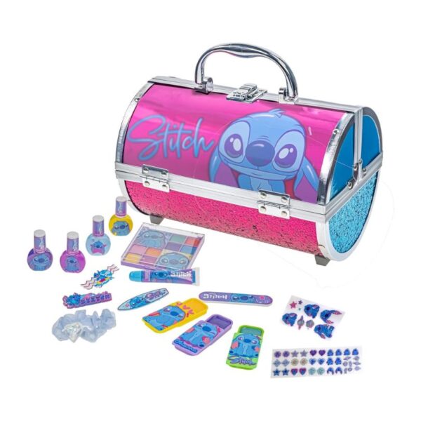Townley Disney Stitch cosmetic case set featuring vibrant Stitch designs, perfect for organizing makeup and beauty essentials