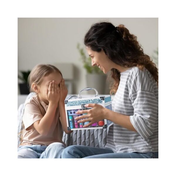 Townley Stitch Train Case Beauty Set featuring a stylish train case filled with various beauty products and tools