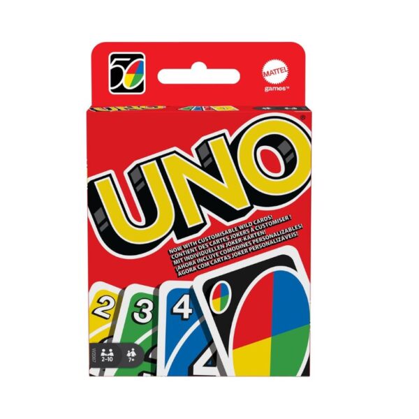 A colorful display of UNO cards featuring various numbers and action cards, showcasing the game's vibrant design