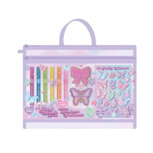 Colorful Hot Focus Glitter Magic Artist set for kids, featuring safe glitter cosmetics for creative and imaginative beauty play.