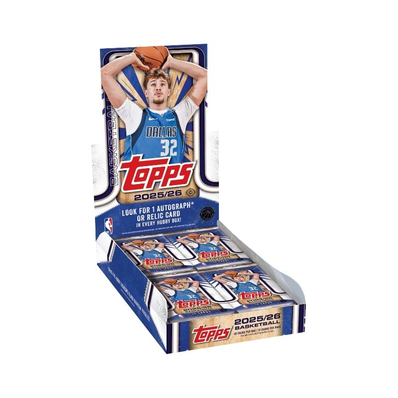 2025-26 Topps Basketball Hobby Box - FGC006489 2025-26 Topps Basketball Hobby Box featuring player cards and collectible items in a vibrant, branded packaging design