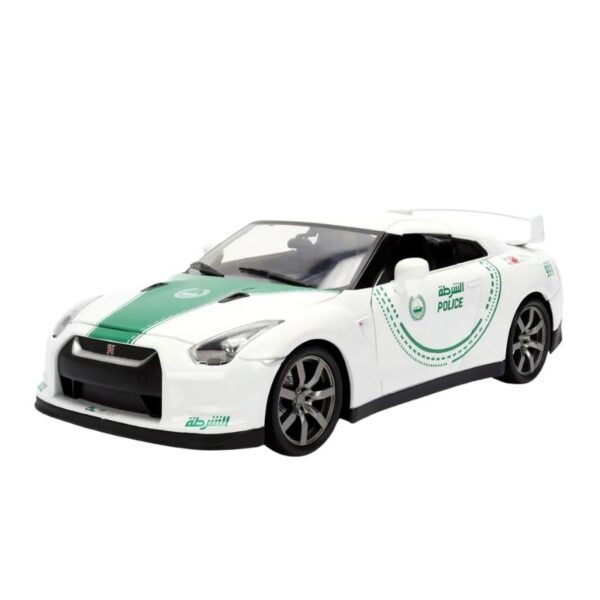 Jada Dubai Police 2009 Nissan GT-R model car in 1:18 scale, showcasing detailed police livery and design features